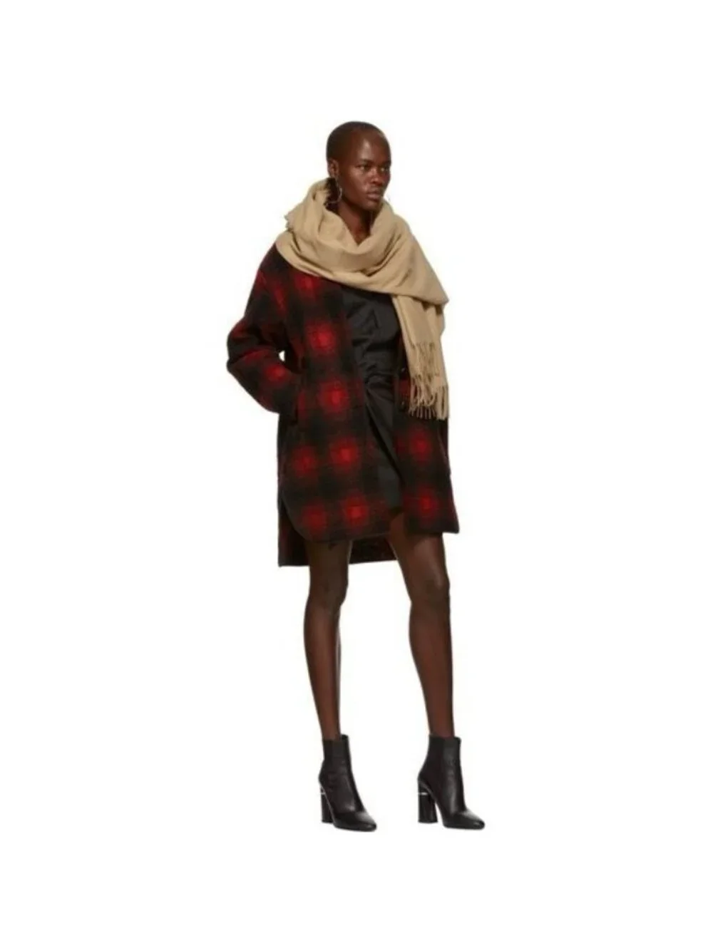 Isabel Marant Etoile Gabrie Plaid Checkered Wool Blend Coat Red and Black Medium